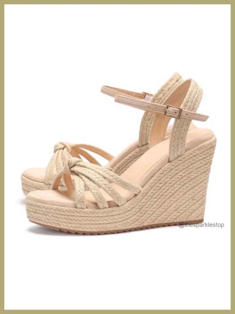 Women's Espadrille Wedge Sandals with Raffia Upper, Adjustable Ankle Strap,